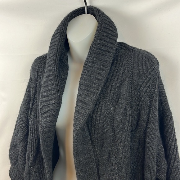 Vince Alpaca Wool Blend Dark‎ Gray Open Long Cardigan Sweater with Hoodie Size L - Picture 5 of 11